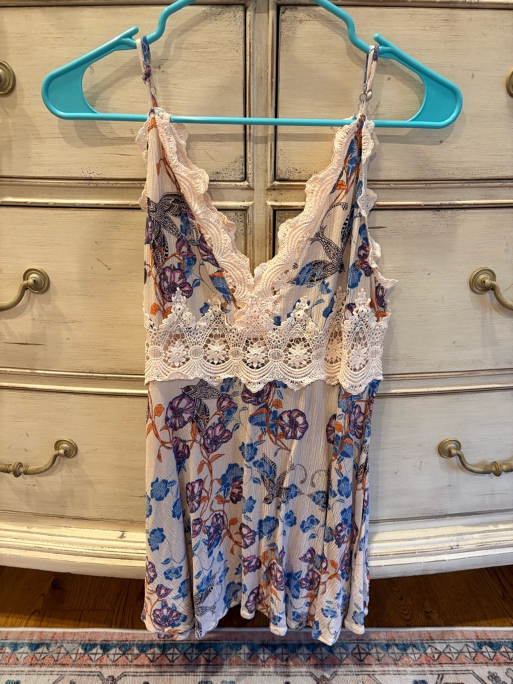 En Creme Cream Mini Dress with Blue & Purple Floral Print